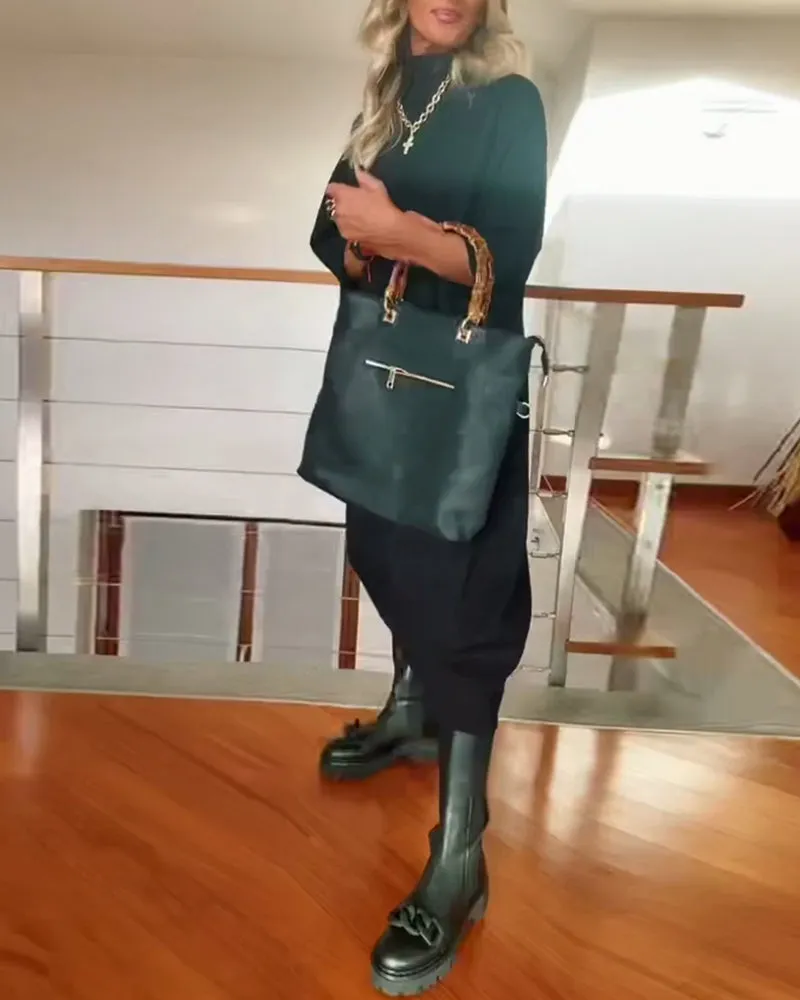 Eva’s Cozy High-Neck Dress
