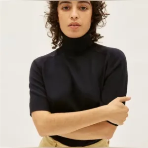 Everlane Black Cotton Merino Wool Turtleneck Tee Short Sleeve Sweater Size Small