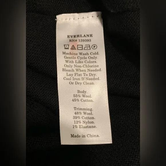 Everlane Black Cotton Merino Wool Turtleneck Tee Short Sleeve Sweater Size Small