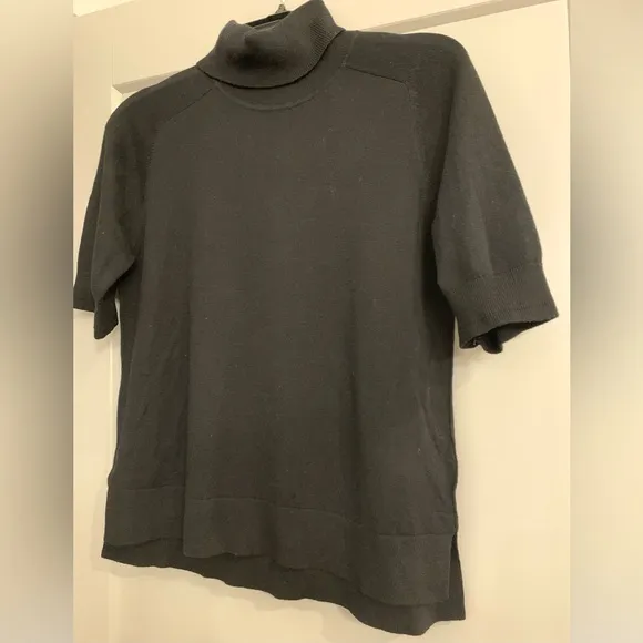 Everlane Black Cotton Merino Wool Turtleneck Tee Short Sleeve Sweater Size Small