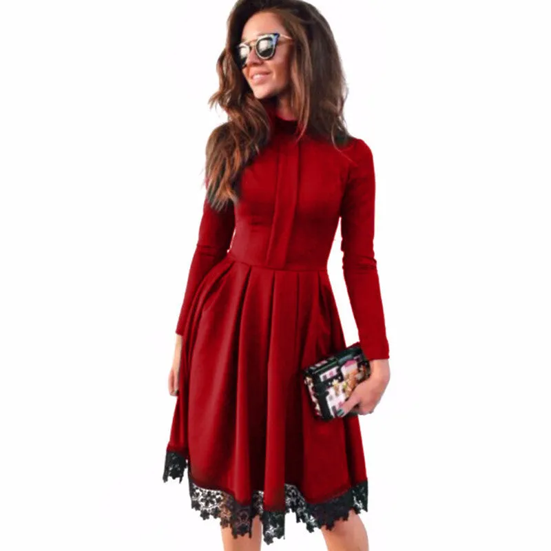 Fashion Women Long Sleeve Slim knee-length Dresses Green Party Dresses Plus Size