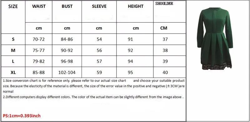 Fashion Women Long Sleeve Slim knee-length Dresses Green Party Dresses Plus Size