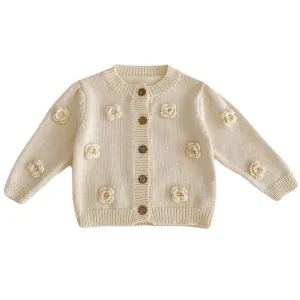 Floral Knit Baby Girl Cardigan - Beige