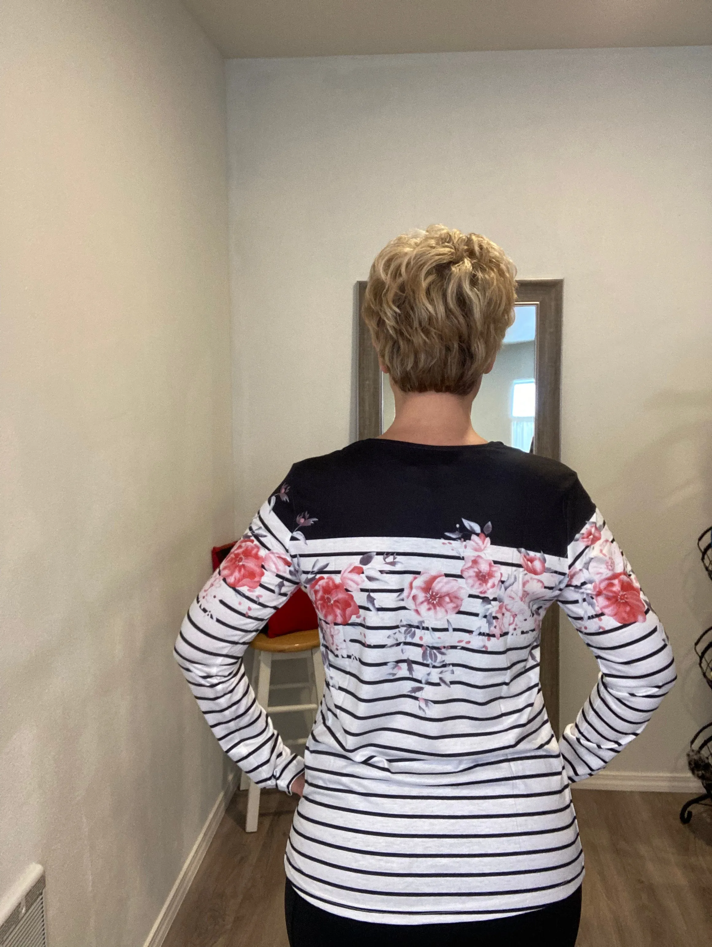 Floral Striped Print Long Sleeve Top