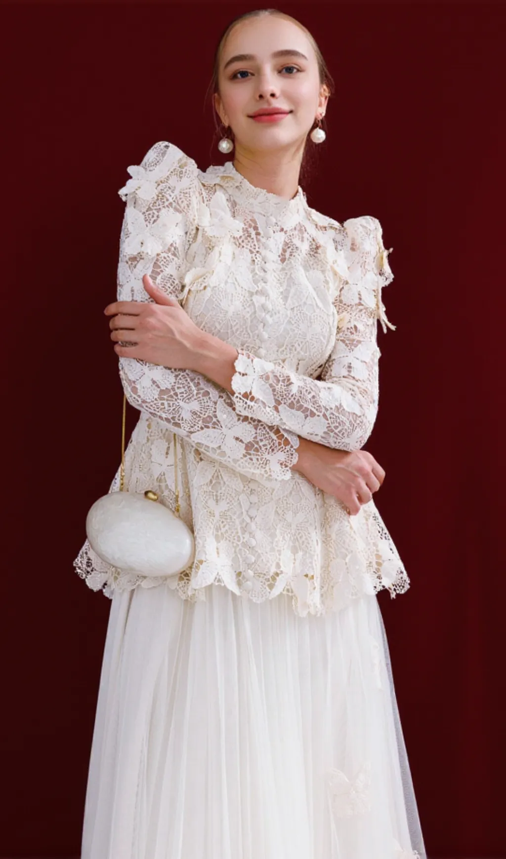 flower embroidery mesh skirt set