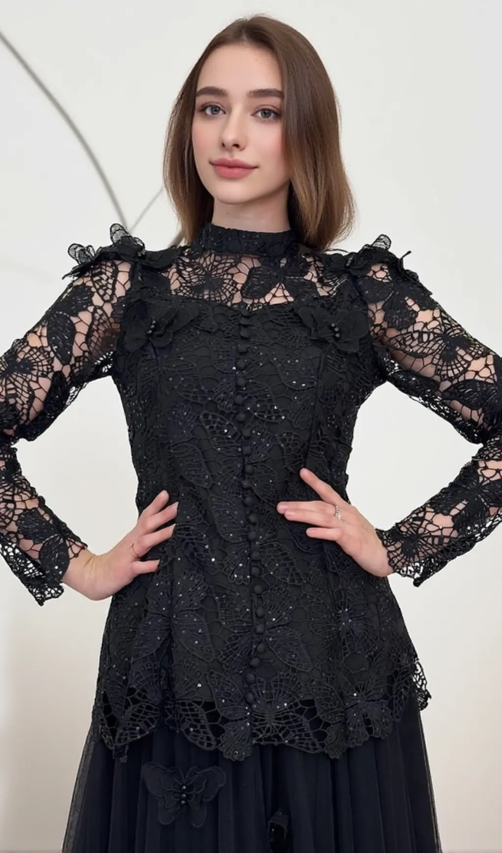 flower embroidery mesh skirt set