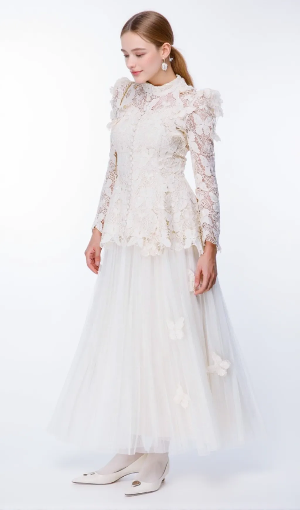 flower embroidery mesh skirt set