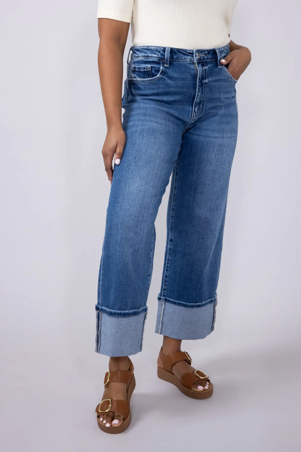 Flying Monkey High-Rise 90’s Vintage Cuffed Flare Jeans for Women | F5827