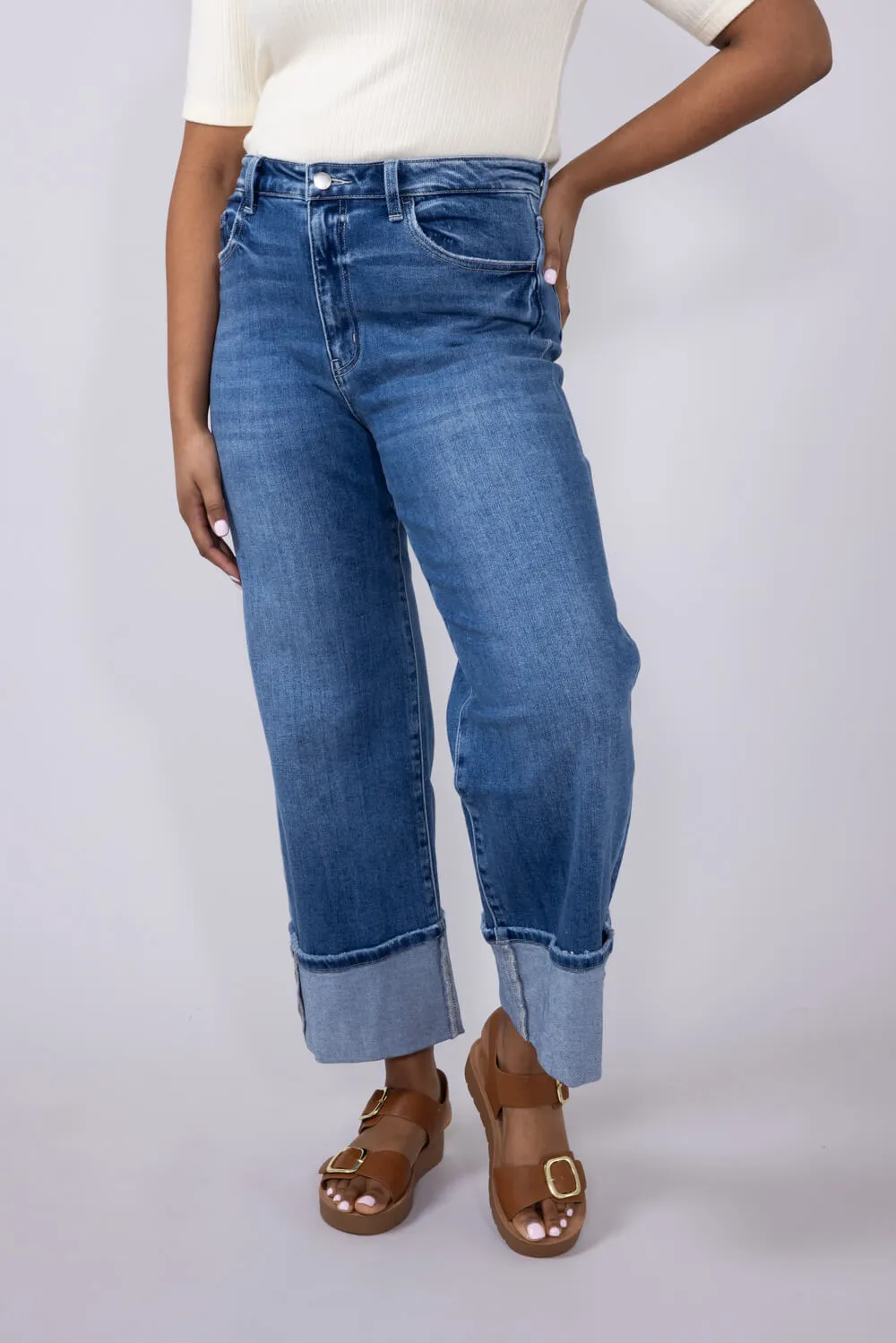 Flying Monkey High-Rise 90’s Vintage Cuffed Flare Jeans for Women | F5827
