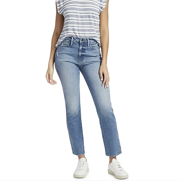 FRAME High Rise Le Sylvie Slender Straight Jeans Mirada Rips Size 30