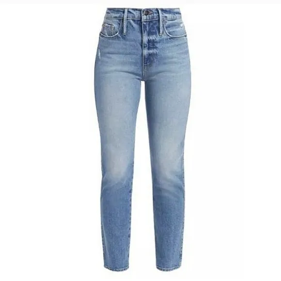FRAME High Rise Le Sylvie Slender Straight Jeans Mirada Rips Size 30