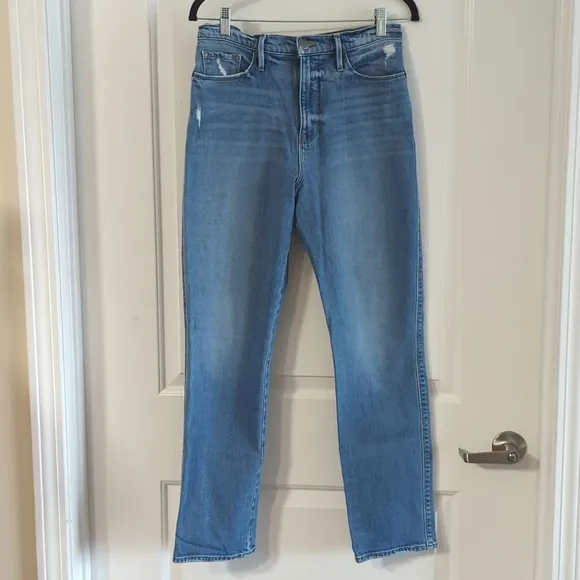 FRAME High Rise Le Sylvie Slender Straight Jeans Mirada Rips Size 30