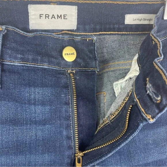 FRAME Size 30 Denim Le High Rise Straight Leg Roswell Chew Distress Ankle Jeans