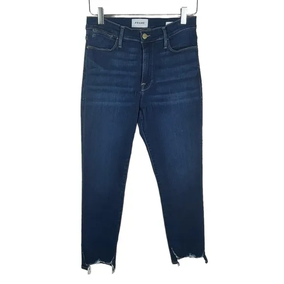 FRAME Size 30 Denim Le High Rise Straight Leg Roswell Chew Distress Ankle Jeans