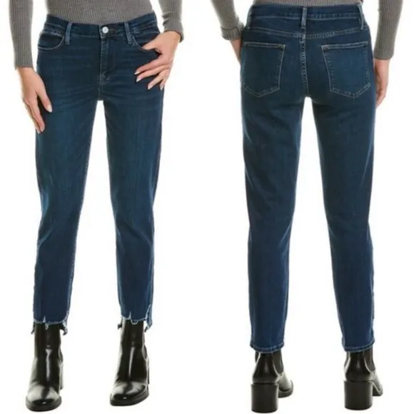 FRAME Size 30 Denim Le High Rise Straight Leg Roswell Chew Distress Ankle Jeans
