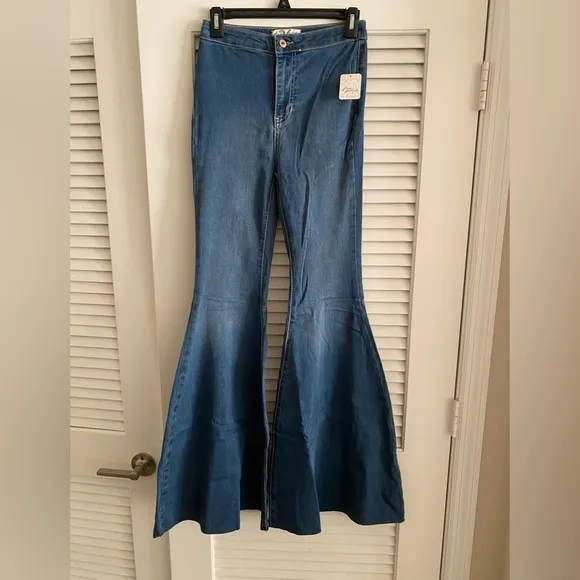 Free People Just Float On Flare High Rise Waist Jeans Jericho Blue NEW