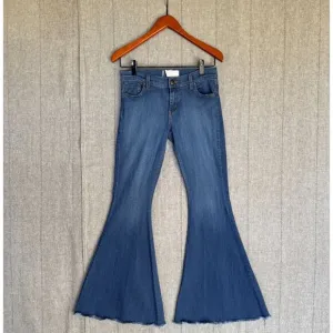 Free People Med Blue  Stretch Denim Low Rise 70s Extreme Flare Leg Jeans Size 29