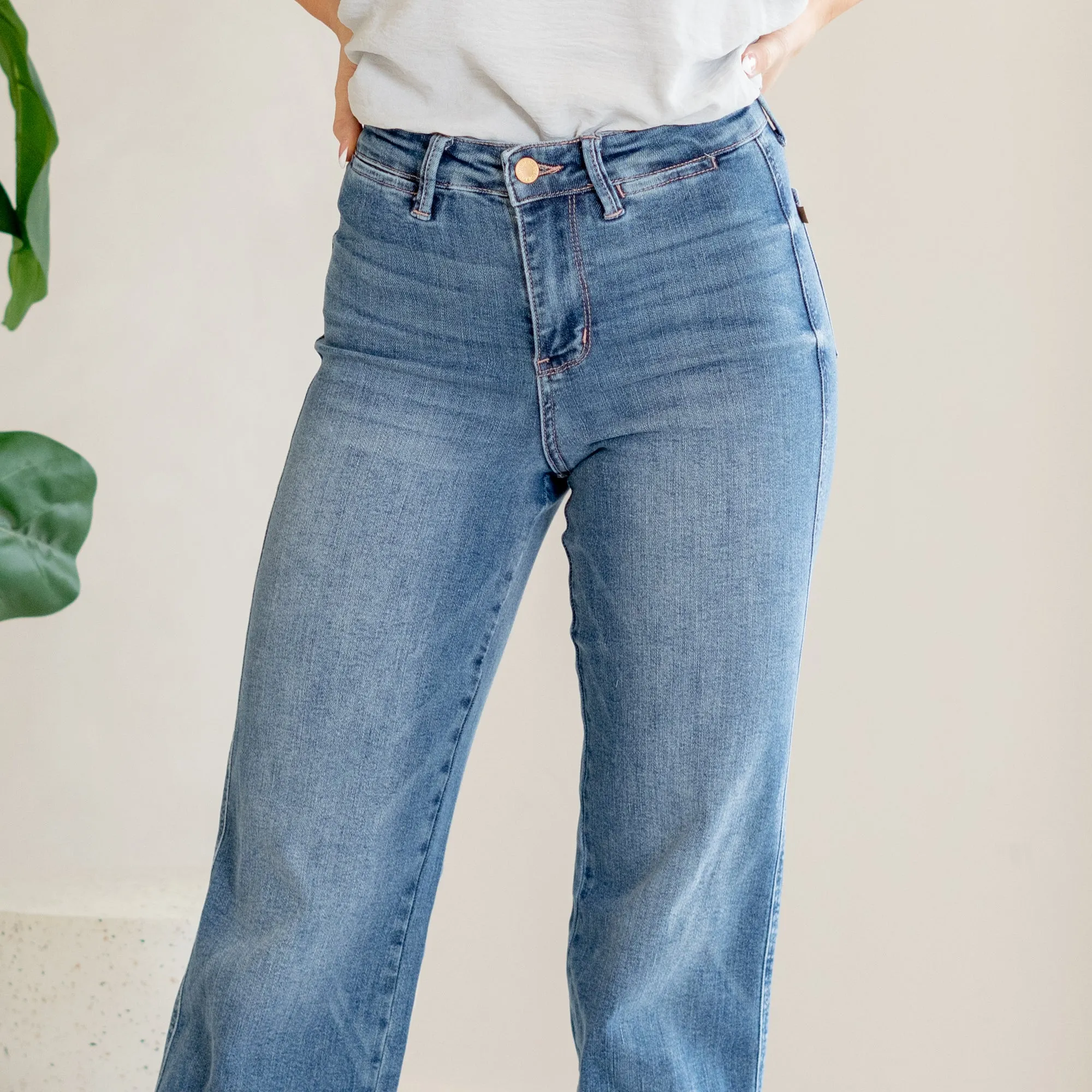 Fresh Bloom High Rise Contrast Thread Straight Leg Regular & Plus Sizes