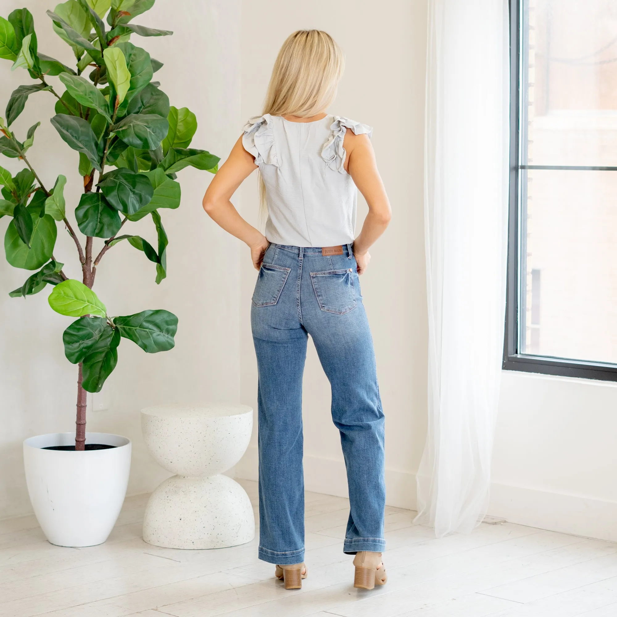 Fresh Bloom High Rise Contrast Thread Straight Leg Regular & Plus Sizes