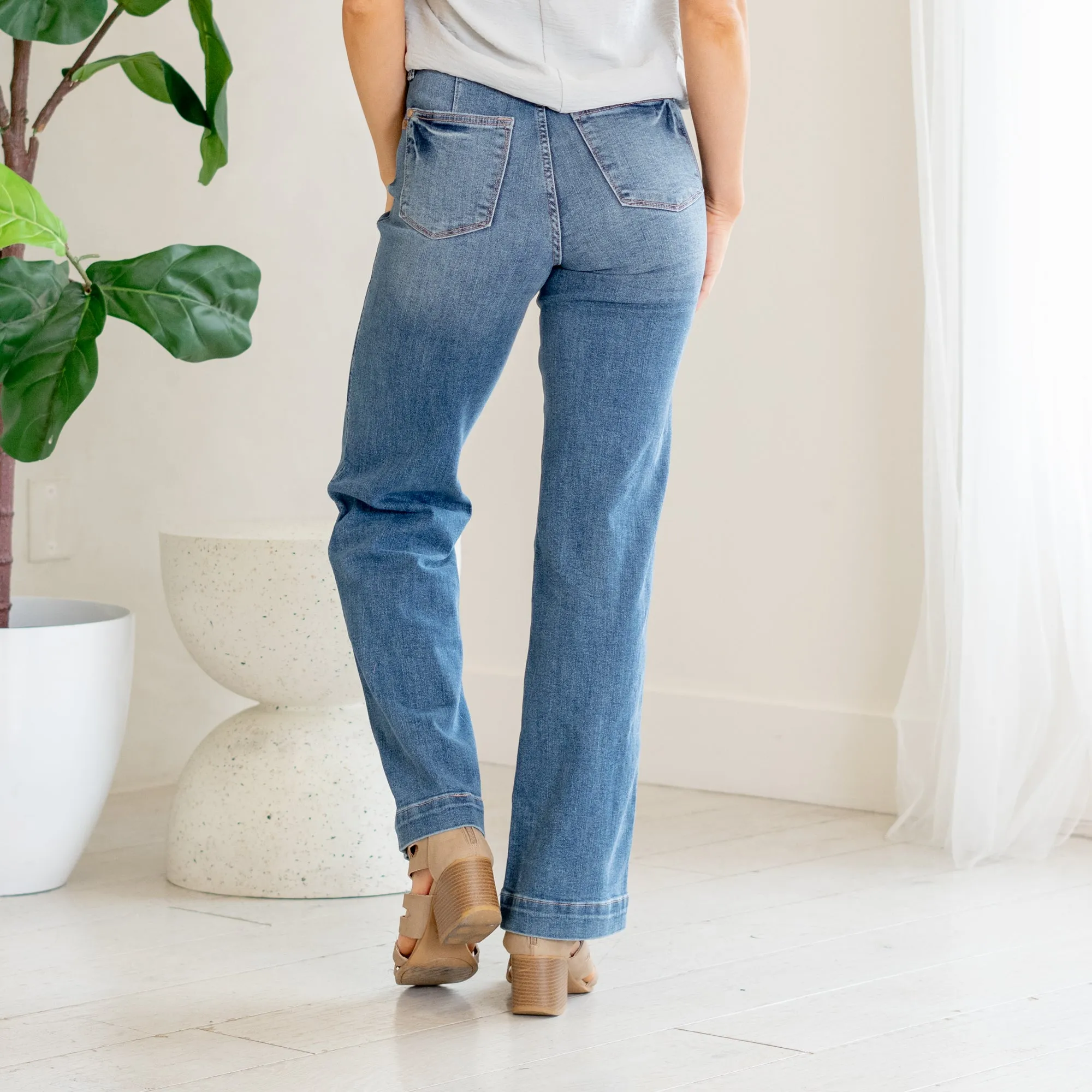 Fresh Bloom High Rise Contrast Thread Straight Leg Regular & Plus Sizes