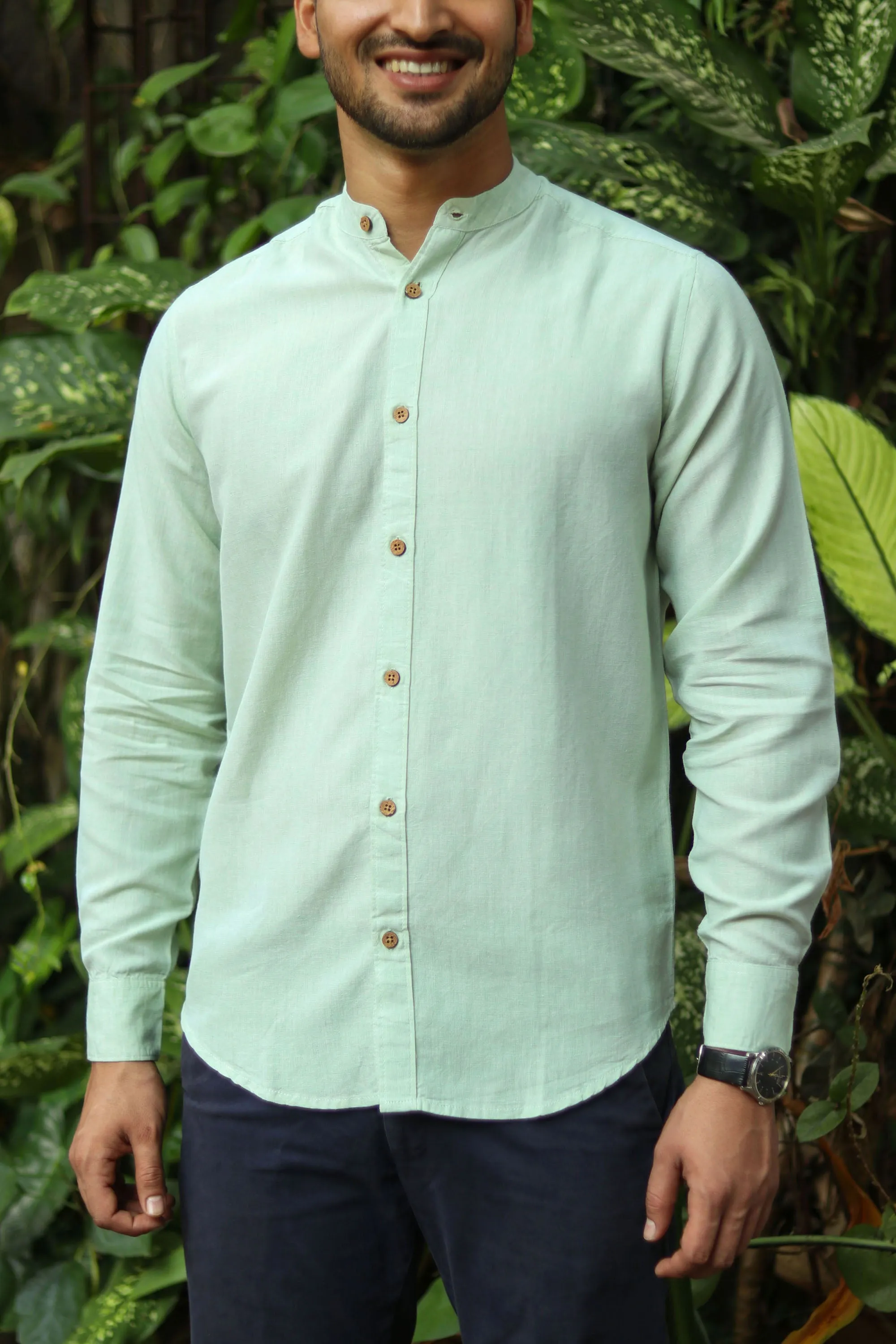 Fresh Green · Mandarin Collar Shirt