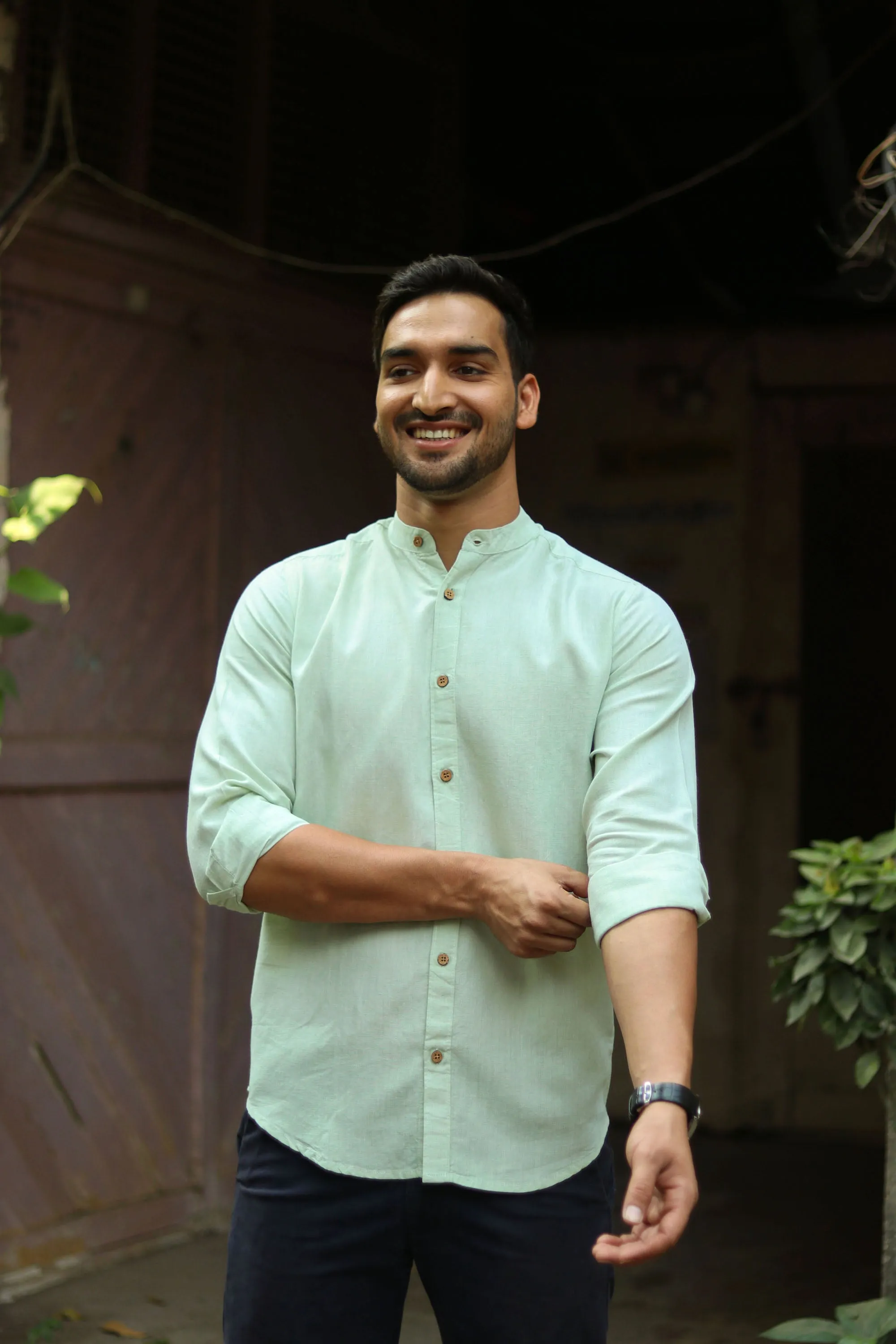 Fresh Green · Mandarin Collar Shirt