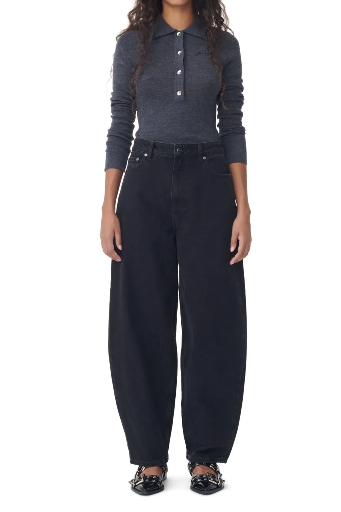 Ganni Rigid Denim Stary in Washed Black/Black