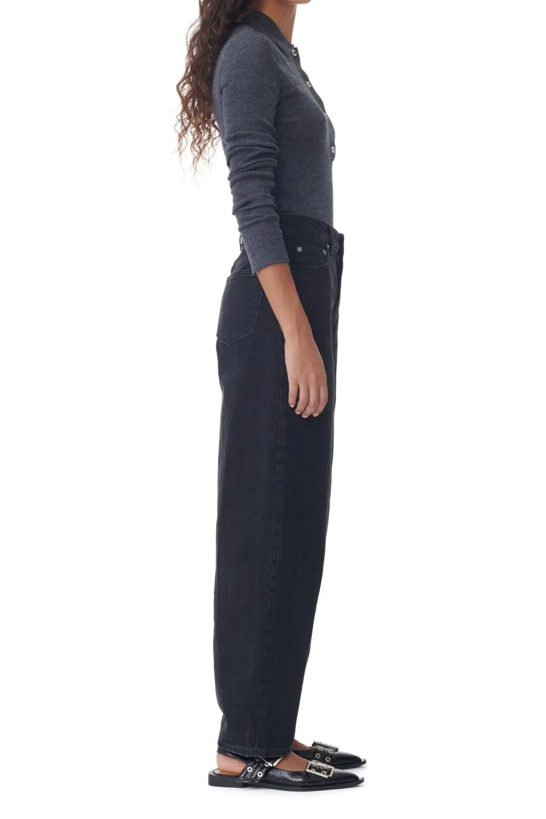 Ganni Rigid Denim Stary in Washed Black/Black