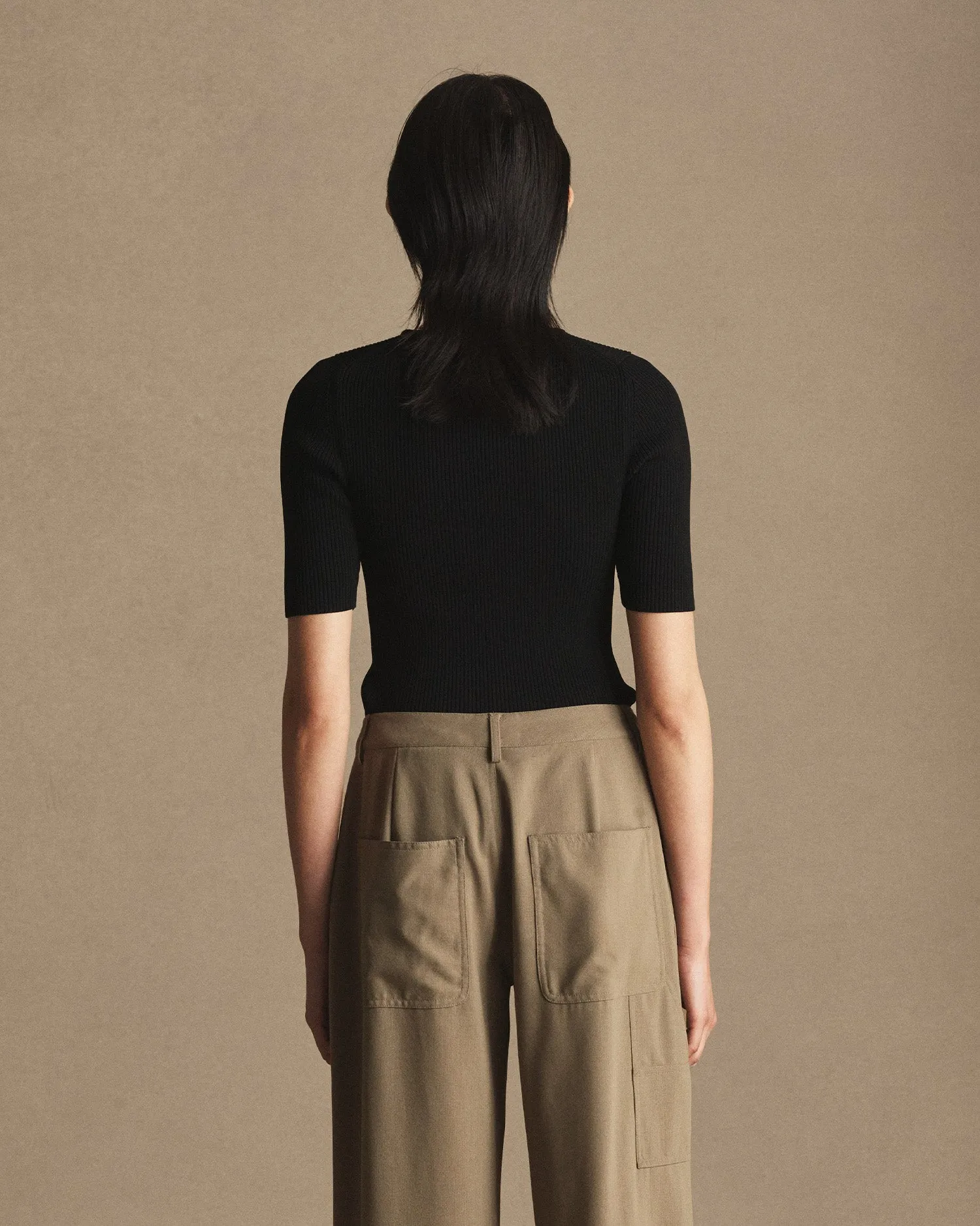 Georgia Rib Knit Tee - Black