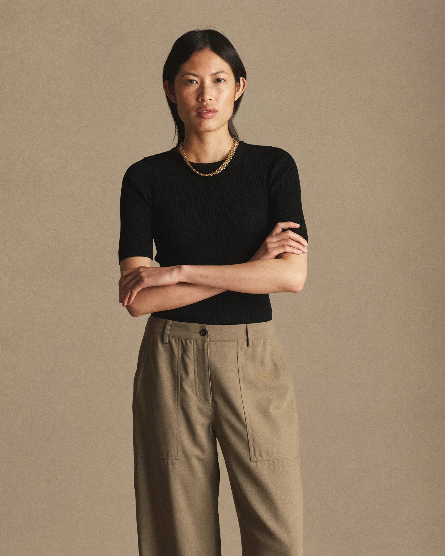 Georgia Rib Knit Tee - Black