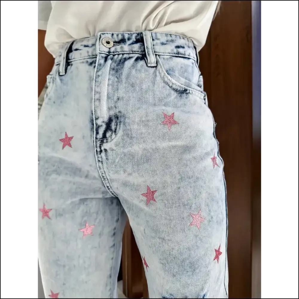 Get your Fame with Distressed Star Straight Jeans - Steal Hearts, not Styles! 🌟👖
