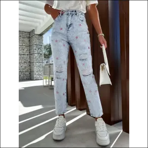 Get your Fame with Distressed Star Straight Jeans - Steal Hearts, not Styles! 🌟👖