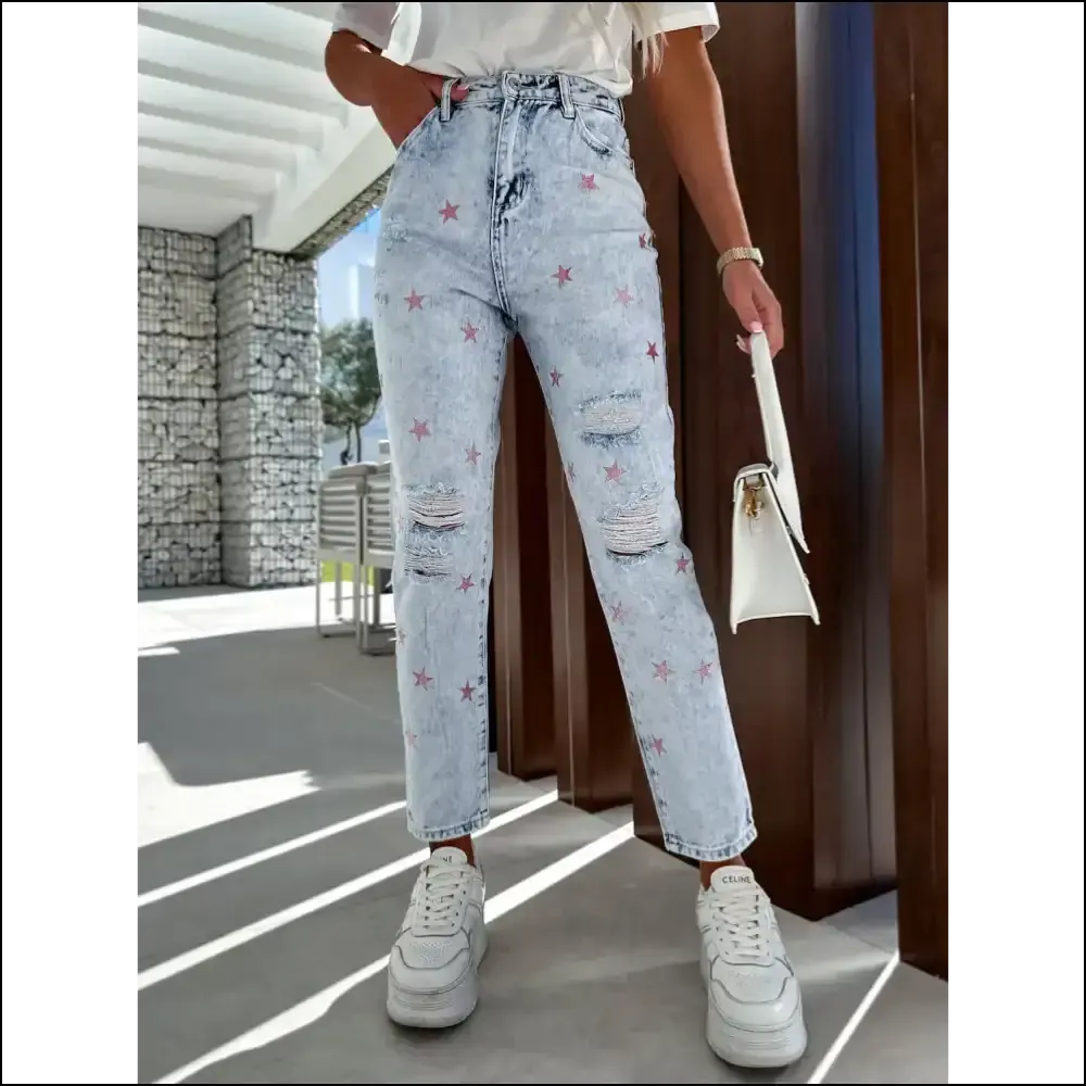 Get your Fame with Distressed Star Straight Jeans - Steal Hearts, not Styles! 🌟👖