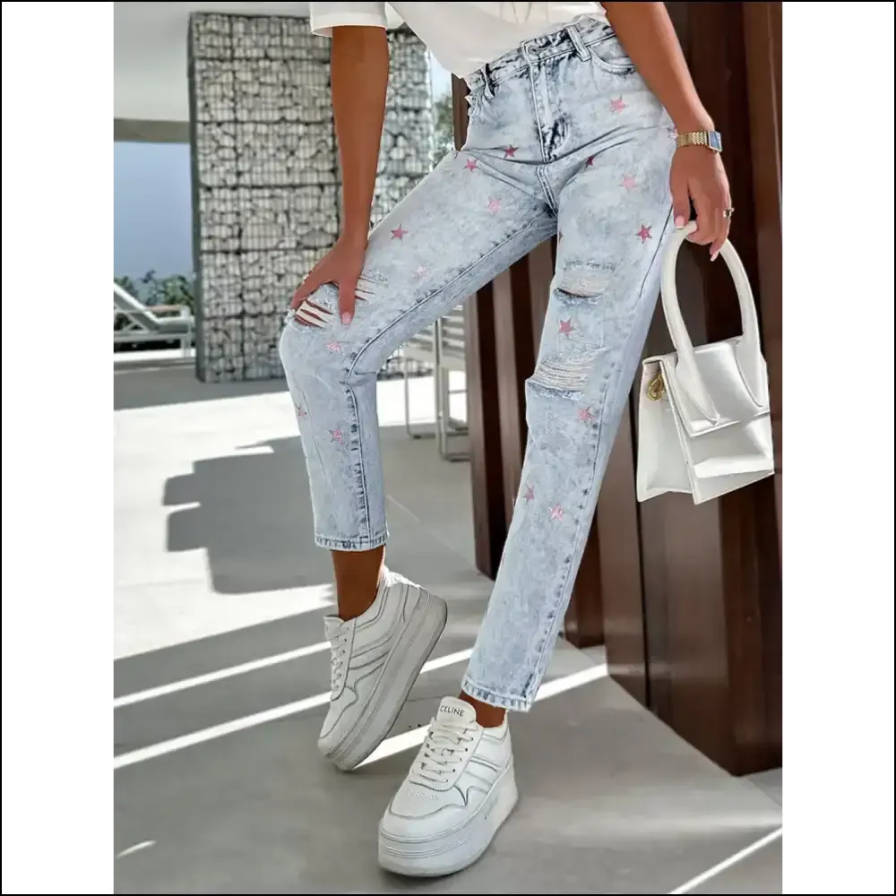 Get your Fame with Distressed Star Straight Jeans - Steal Hearts, not Styles! 🌟👖