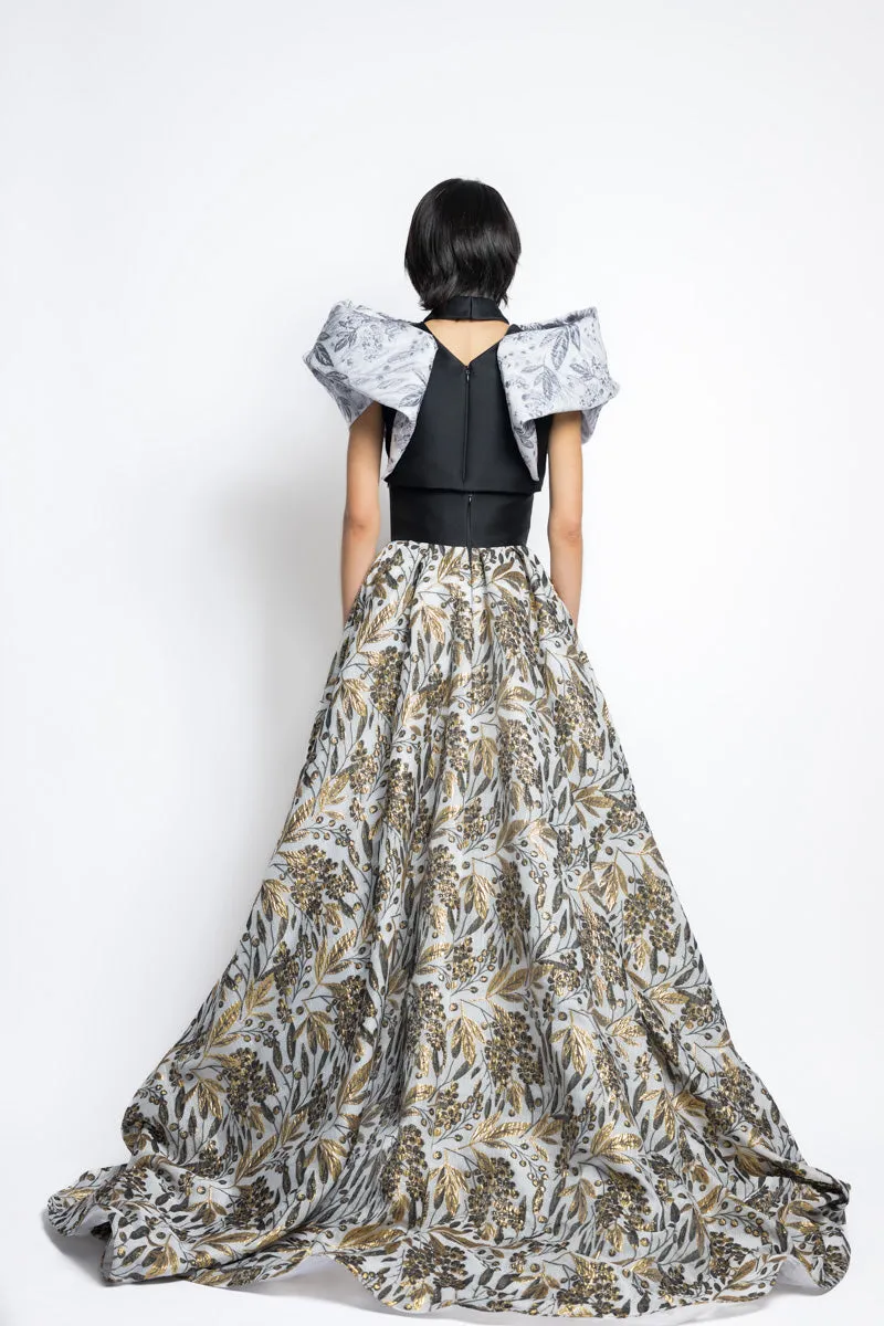 Gilded Bay Leaf Jacquard Ball Skirt With Bay Leaf Embroidery