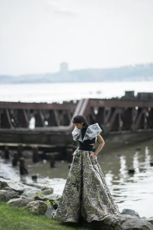 Gilded Bay Leaf Jacquard Ball Skirt With Bay Leaf Embroidery