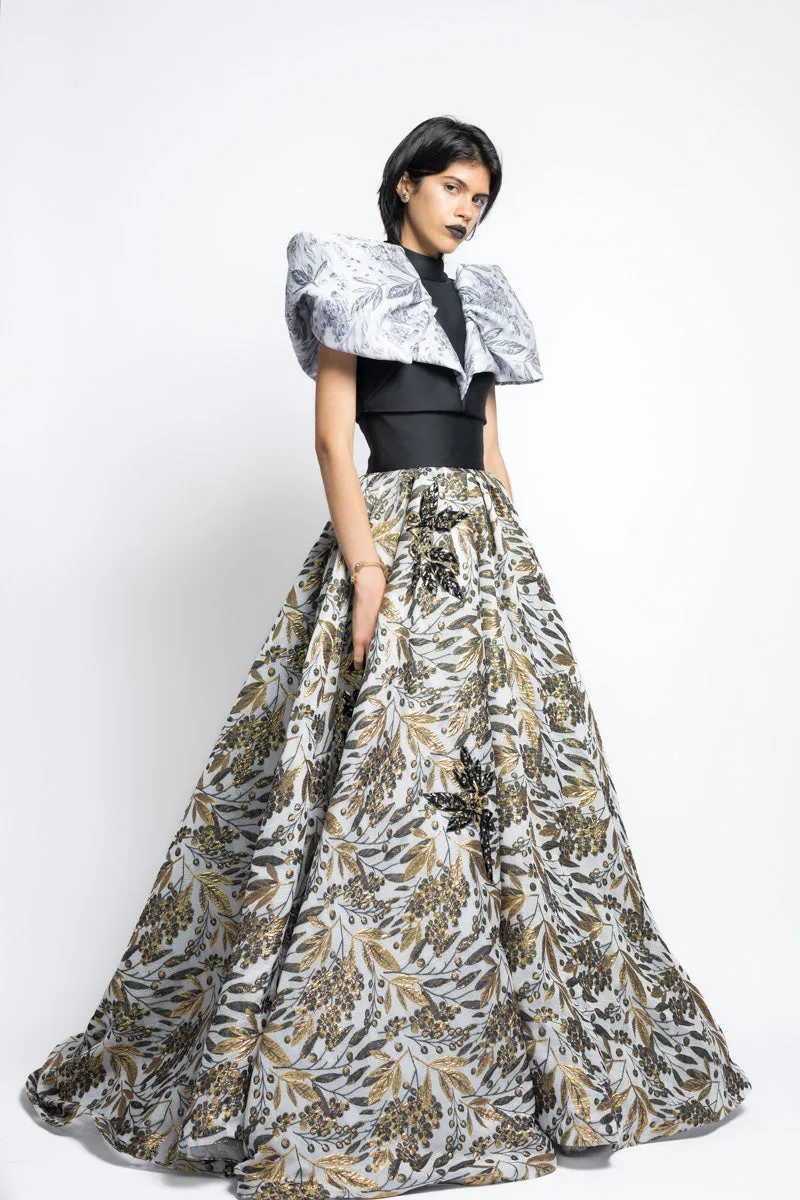 Gilded Bay Leaf Jacquard Ball Skirt With Bay Leaf Embroidery