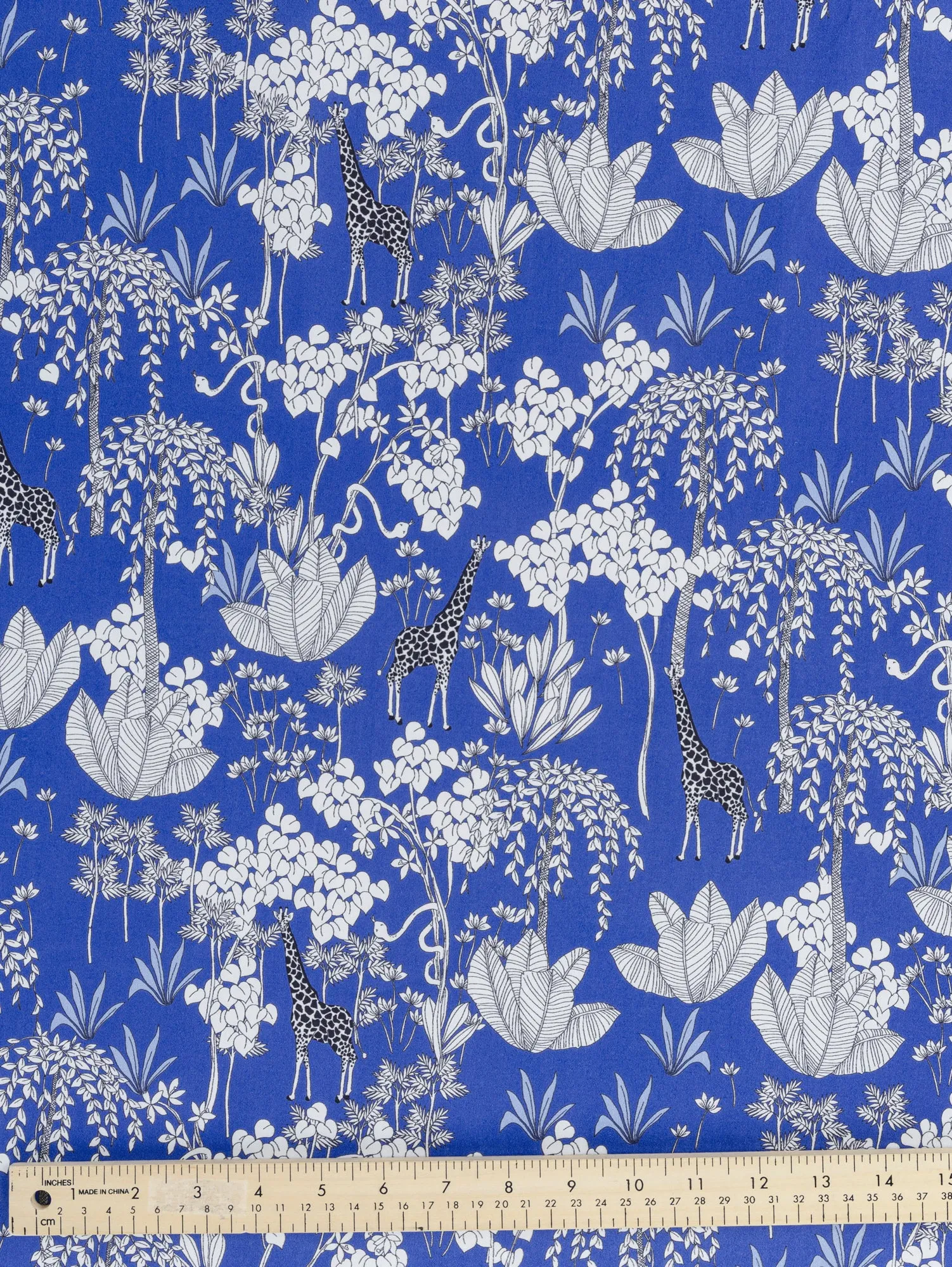 Giraffe Print Cotton Poplin - Blue   Black   White - Swatch