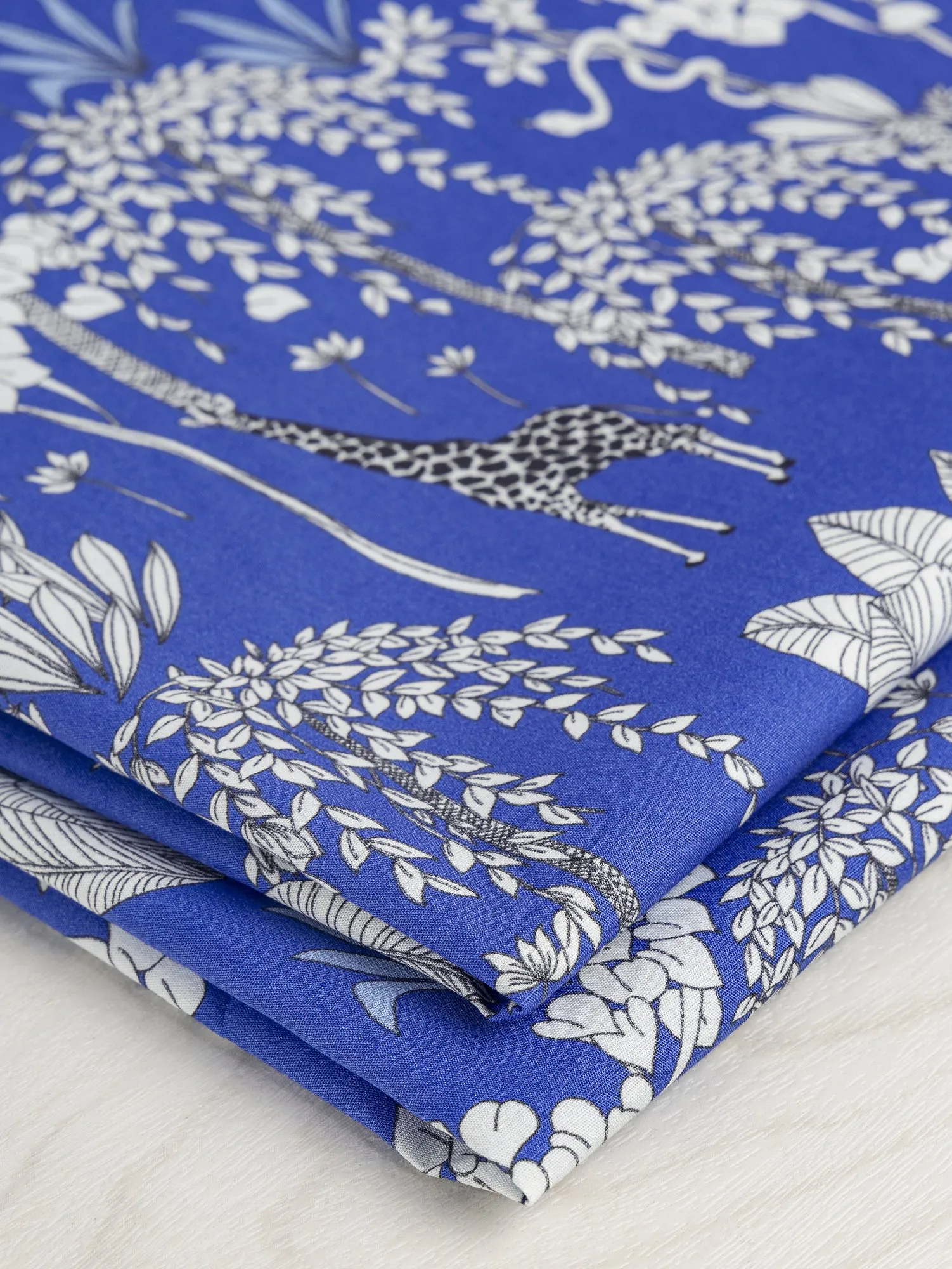 Giraffe Print Cotton Poplin - Blue   Black   White - Swatch