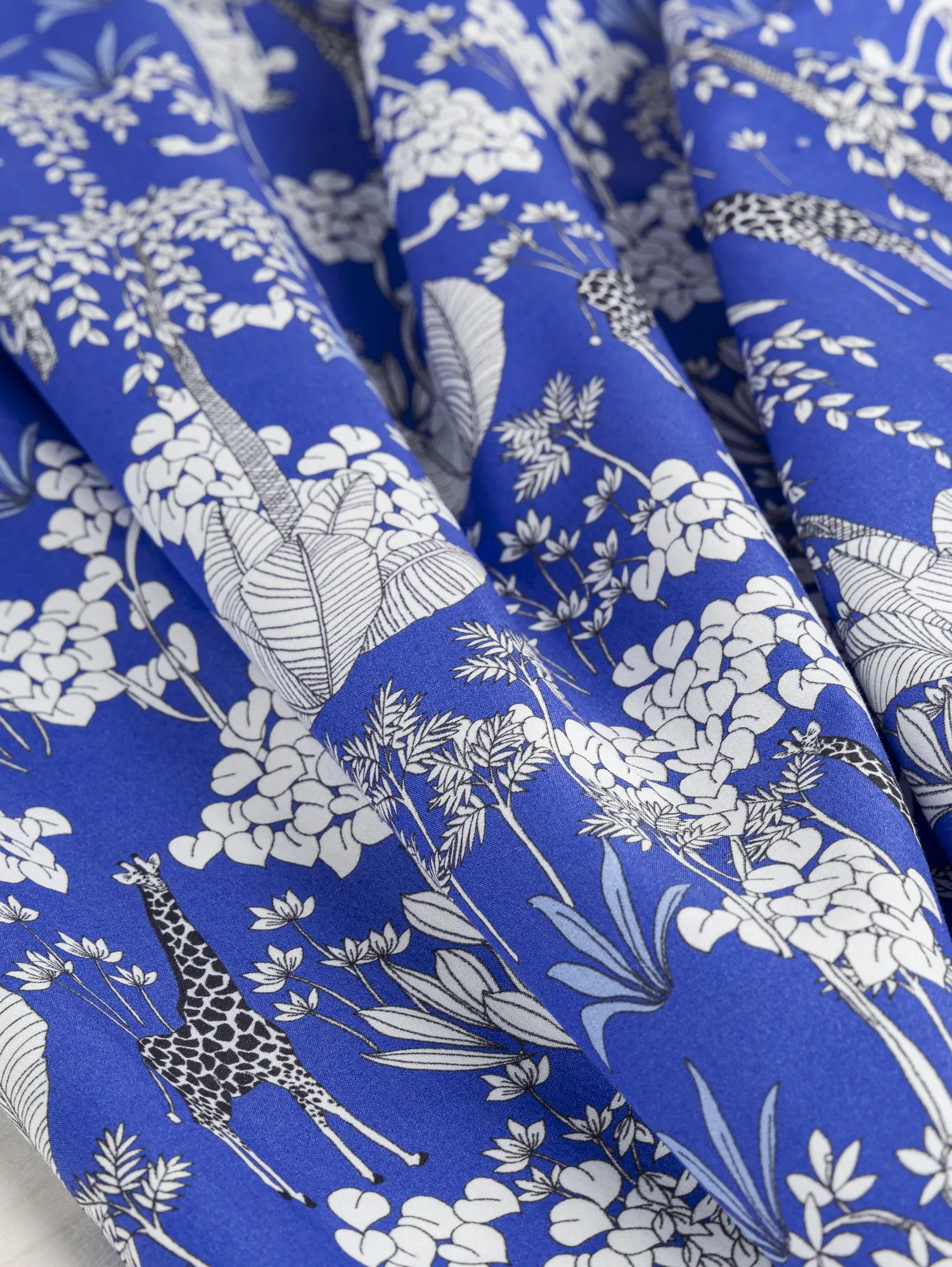 Giraffe Print Cotton Poplin - Blue   Black   White - Swatch