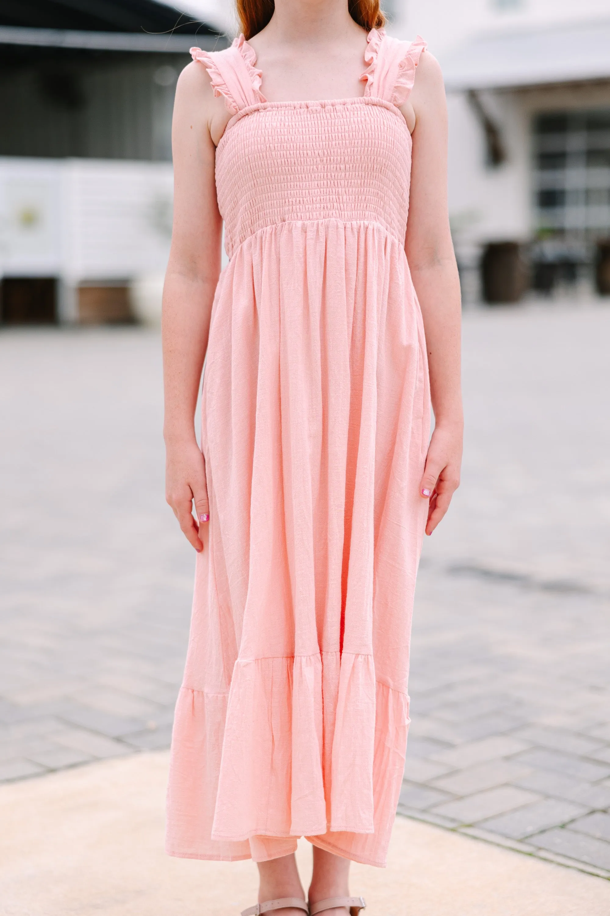 Girls: Easy Love Blush Pink Smocked Maxi Dress