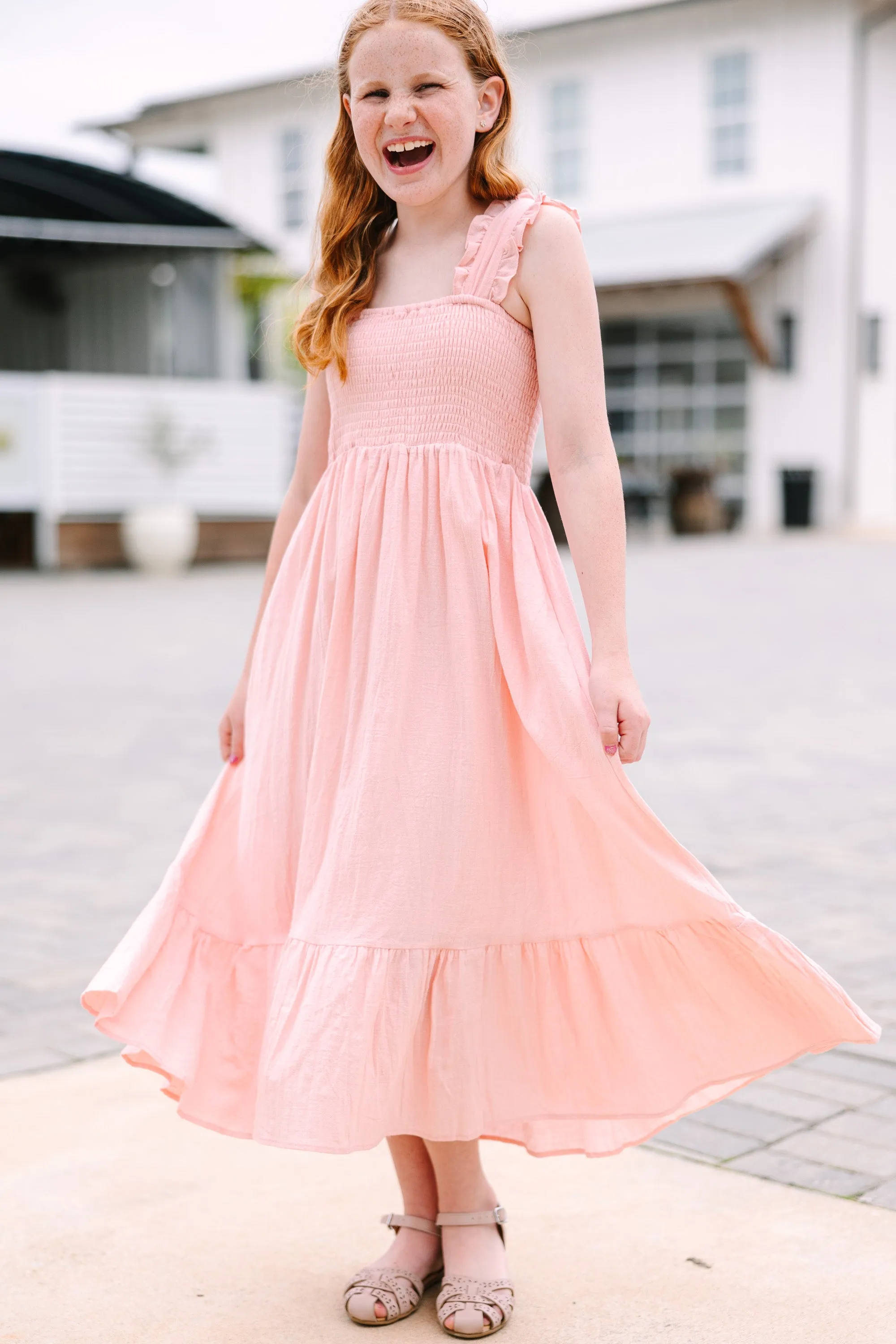 Girls: Easy Love Blush Pink Smocked Maxi Dress