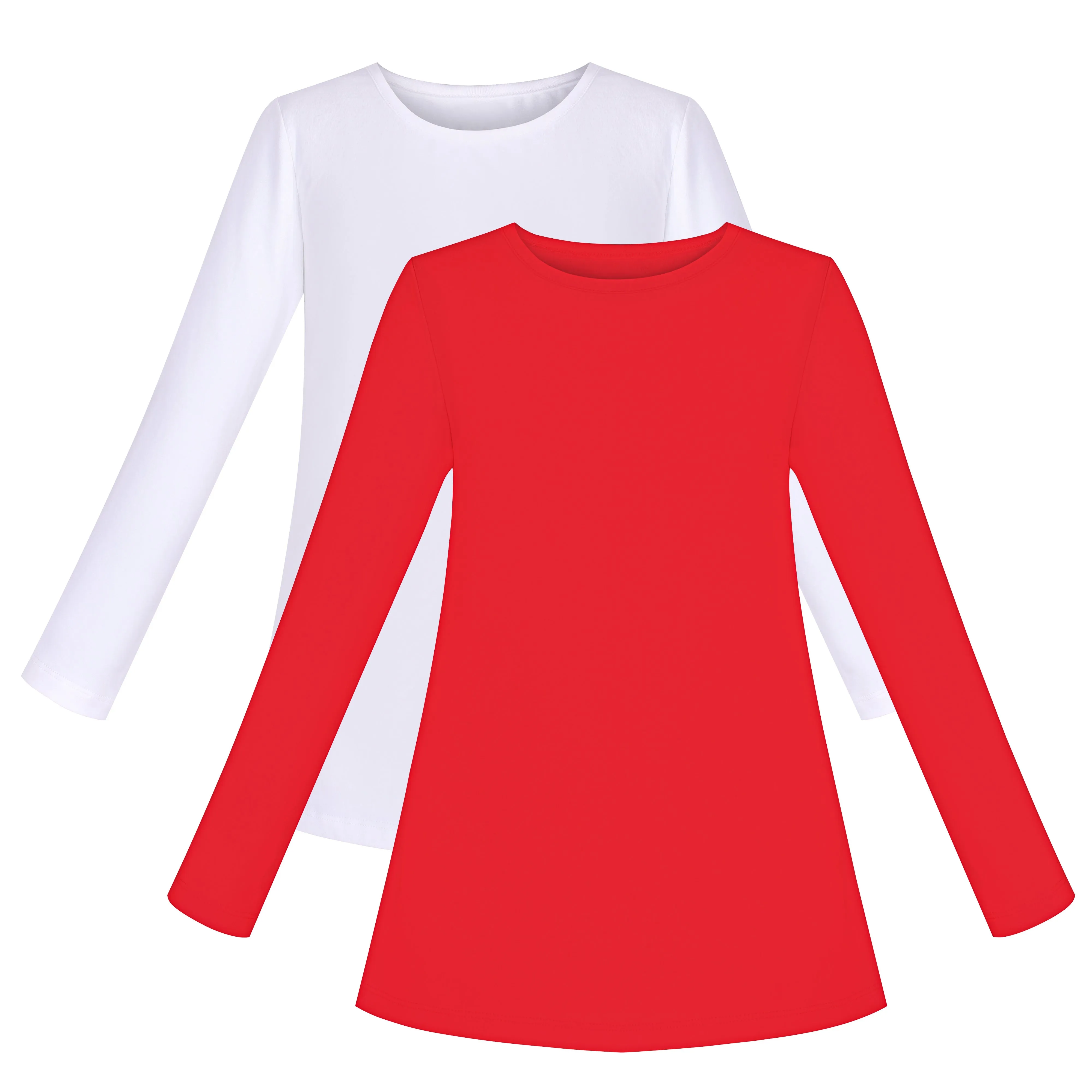 Girls Tee 2 Piece Red White Basic Layering Top Crewneck  Cotton Size 4-10 Years