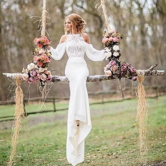 Gorgeous Long Sleeve Mermaid White Lace Long Wedding Dresses Bridal Gown, SW175