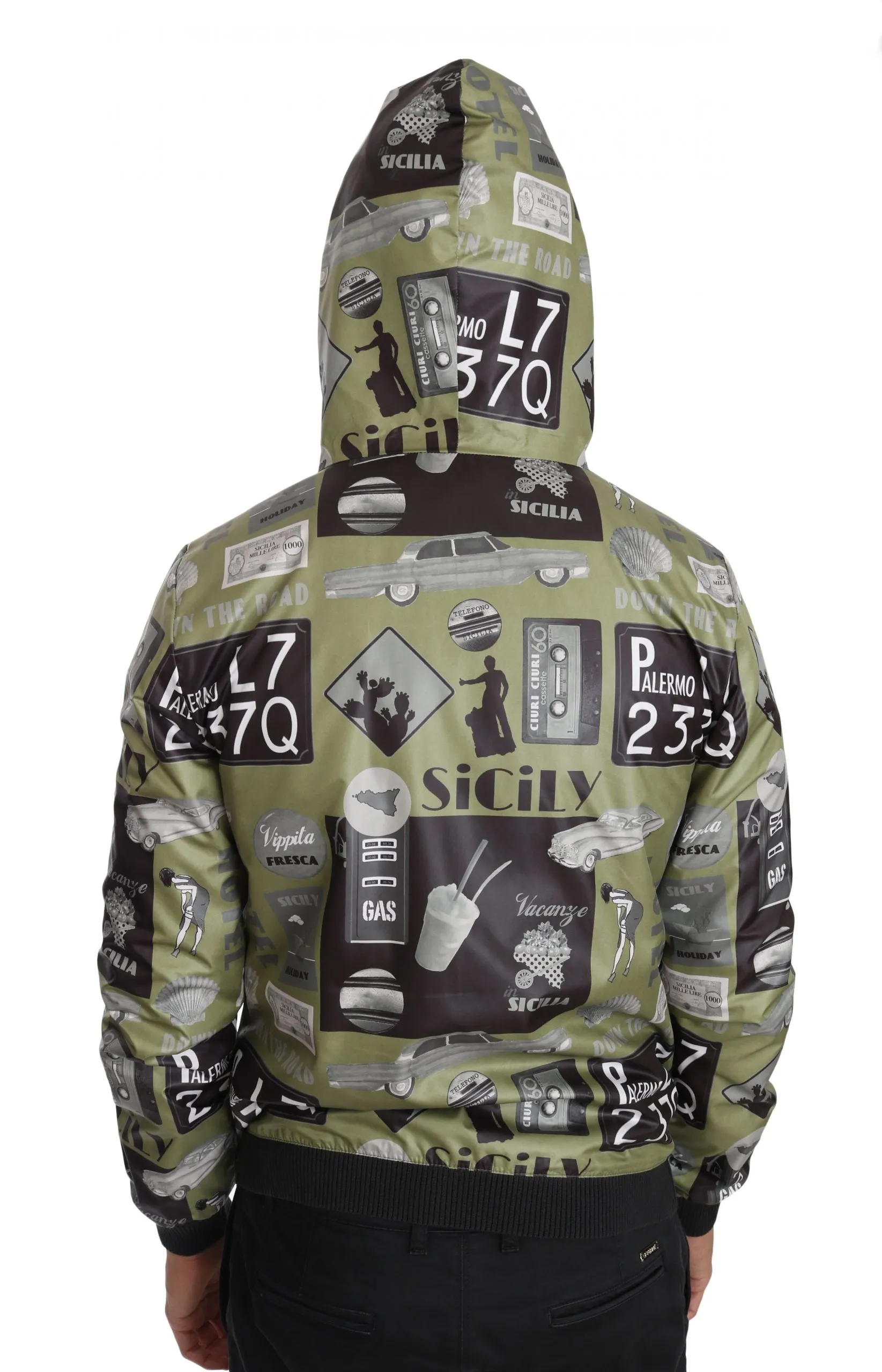 Green Sicily Gray Print Hooded Jacket