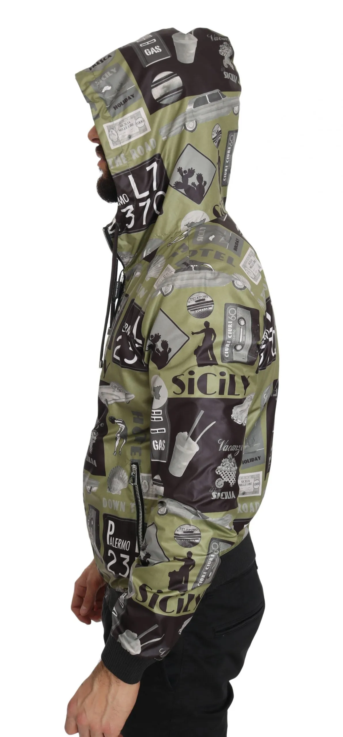 Green Sicily Gray Print Hooded Jacket