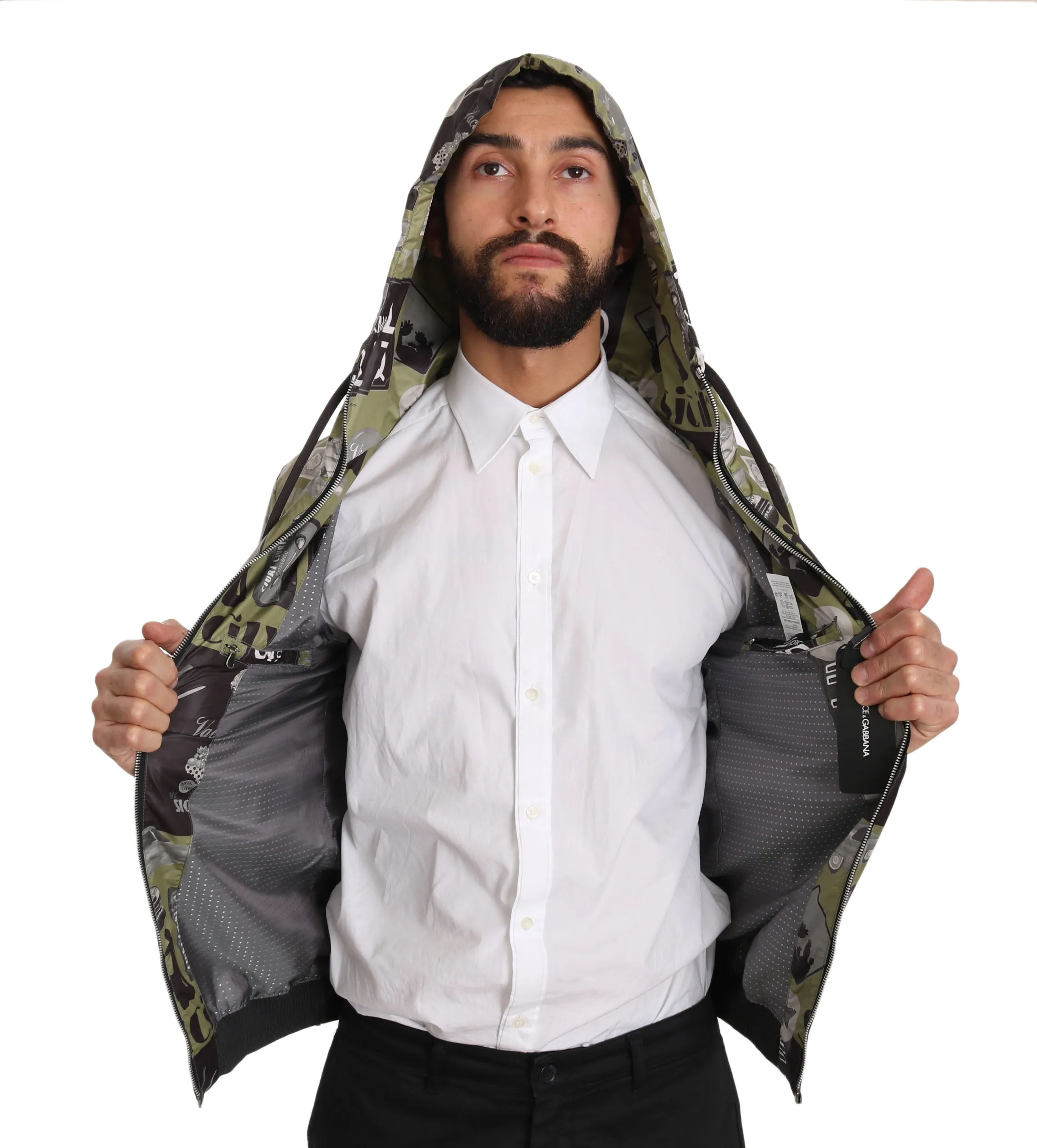 Green Sicily Gray Print Hooded Jacket