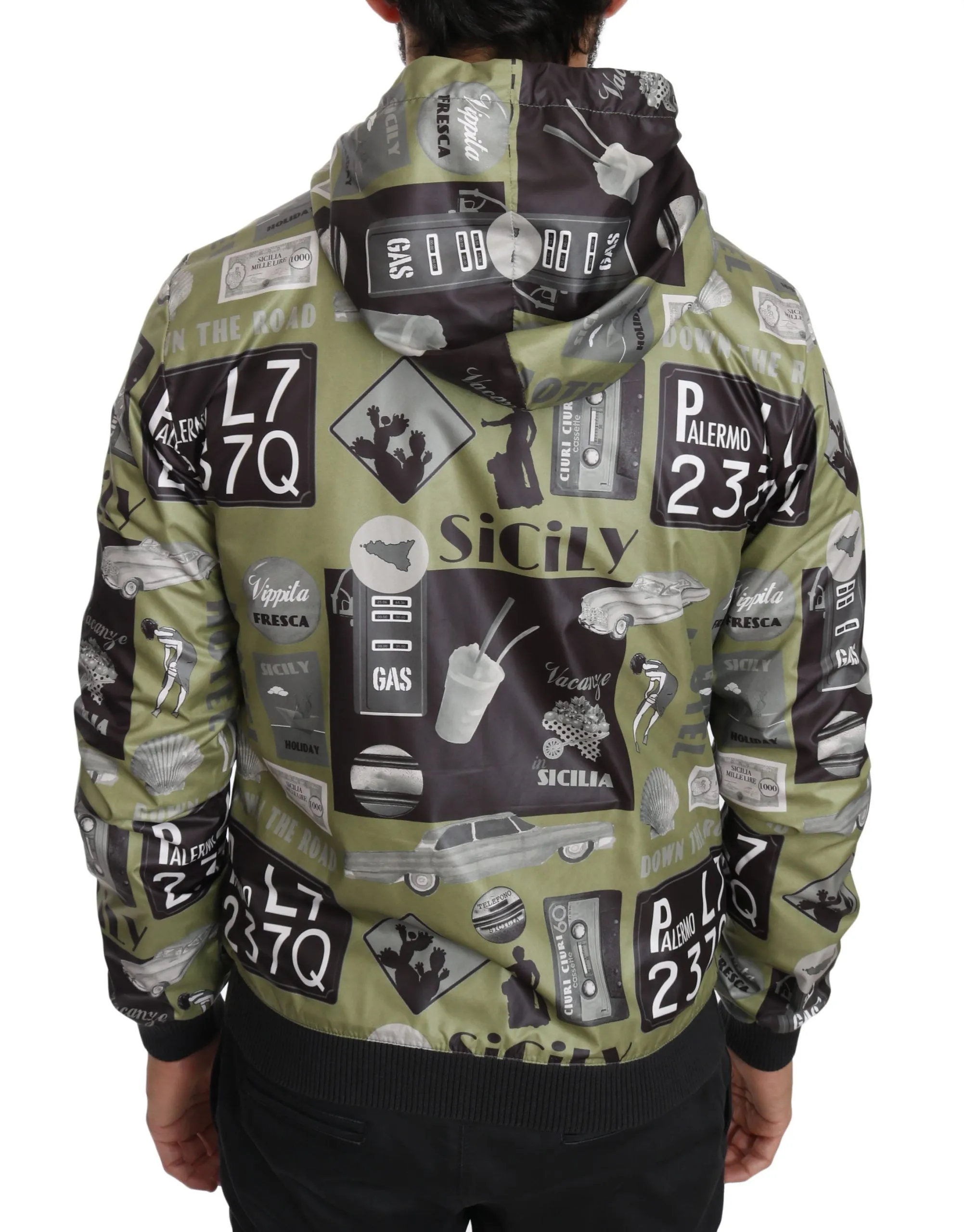 Green Sicily Gray Print Hooded Jacket
