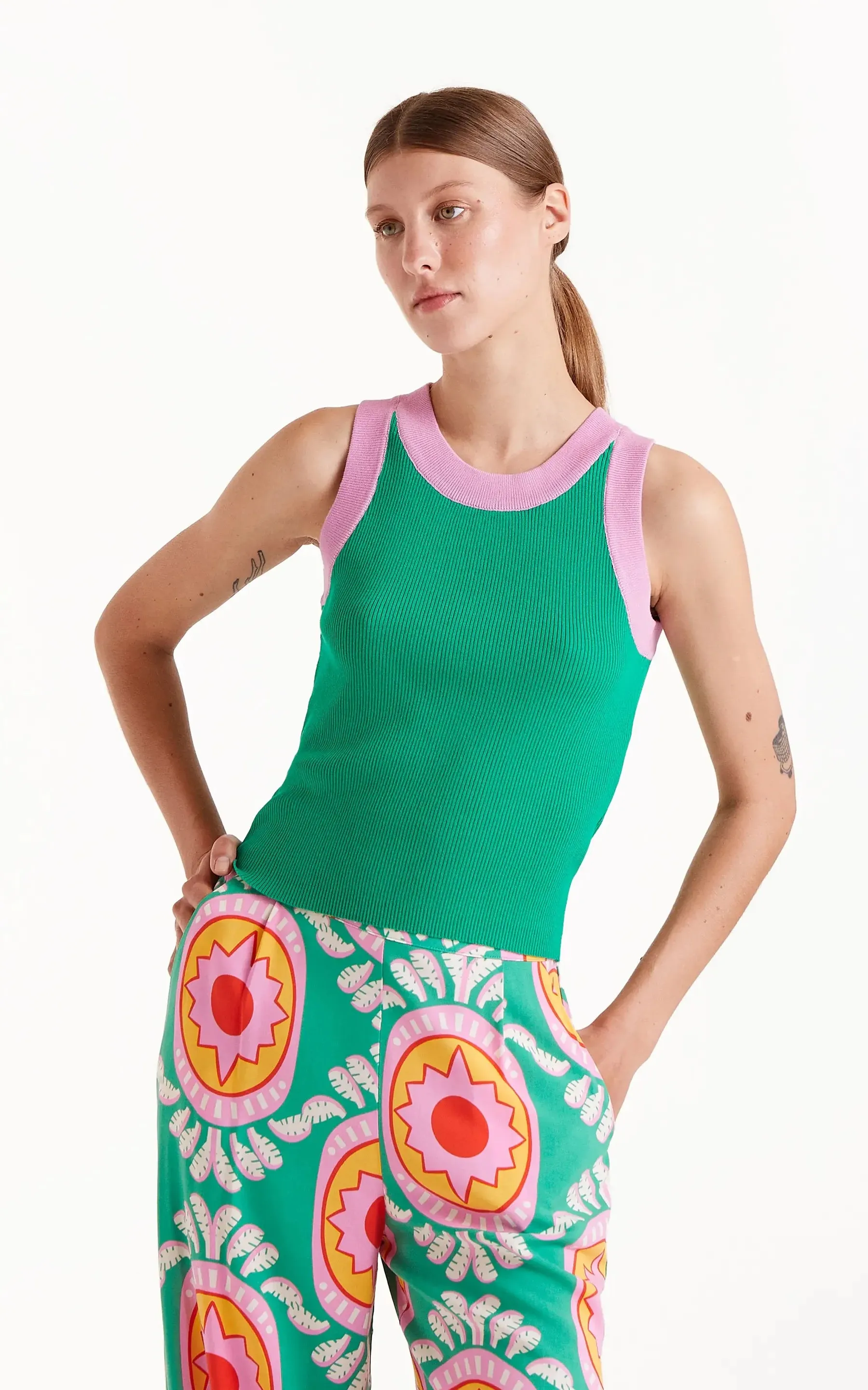 Green Two-tone Strap Top