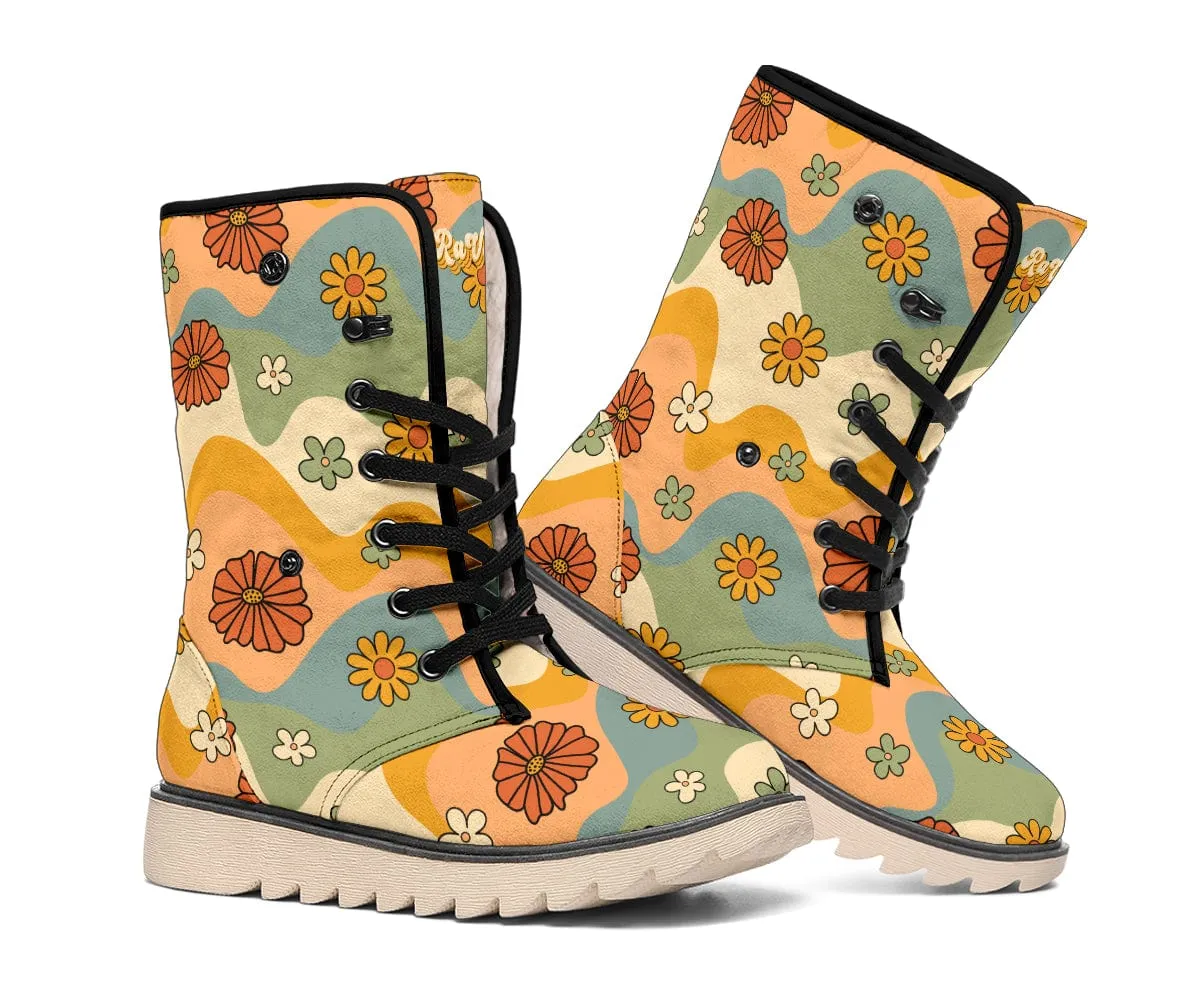 Groovy Daisy Mod Suede Snow Boots